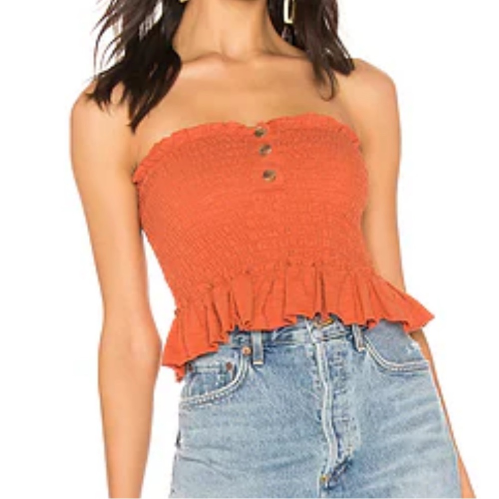 We The Free People Smocked Babe Tube Top Ruffle Hem Sz M Festival Cottagecore
